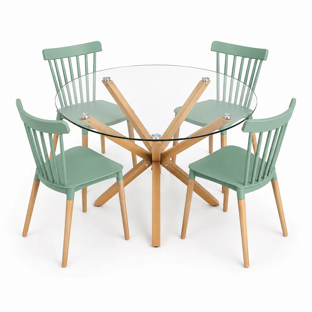 Comedor Marruecos (Mesa Redonda vidrio pata cruz + Silla windsor) 3