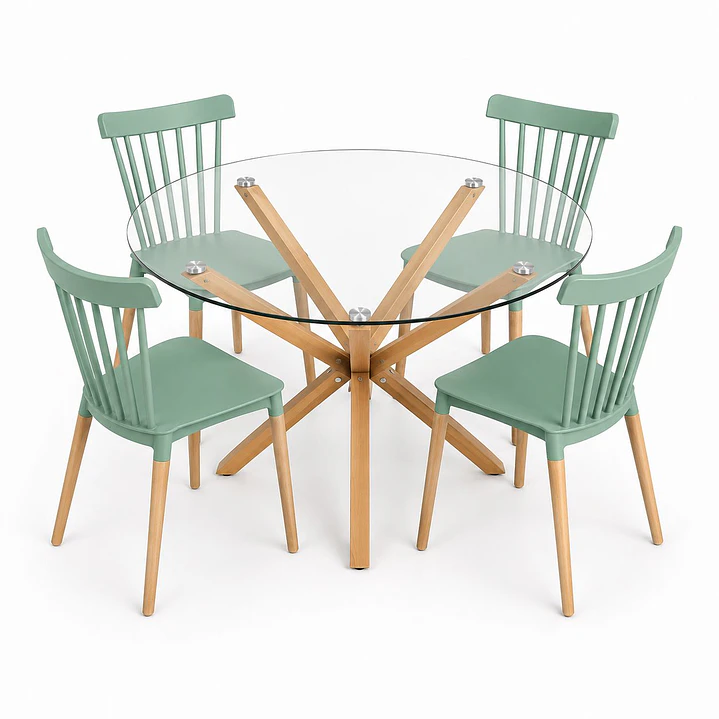 Comedor Marruecos (Mesa Redonda vidrio pata cruz + Silla windsor) 3