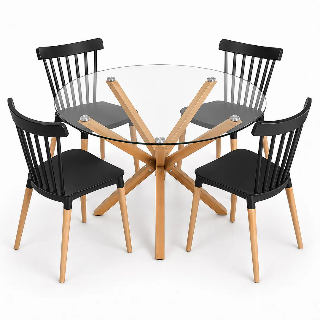 Comedor Marruecos (Mesa Redonda vidrio pata cruz + Silla windsor) 4