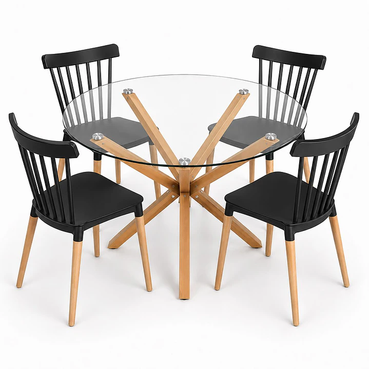 Comedor Marruecos (Mesa Redonda vidrio pata cruz + Silla windsor) 4