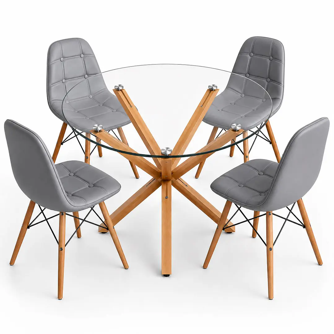 Comedor Estonia (Mesa redonda vidrio pata cruz + Silla Buckle) 3