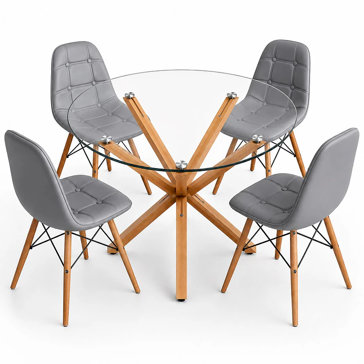 Comedor Estonia (Mesa redonda vidrio pata cruz + Silla Buckle) 3