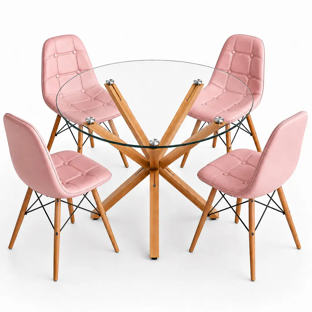 Comedor Estonia (Mesa redonda vidrio pata cruz + Silla Buckle) 4