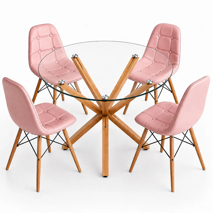 Comedor Estonia (Mesa redonda vidrio pata cruz + Silla Buckle) 4