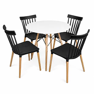 Comedor Letonia (Mesa Melamina redonda blanca + 4 Sillas Windsor)