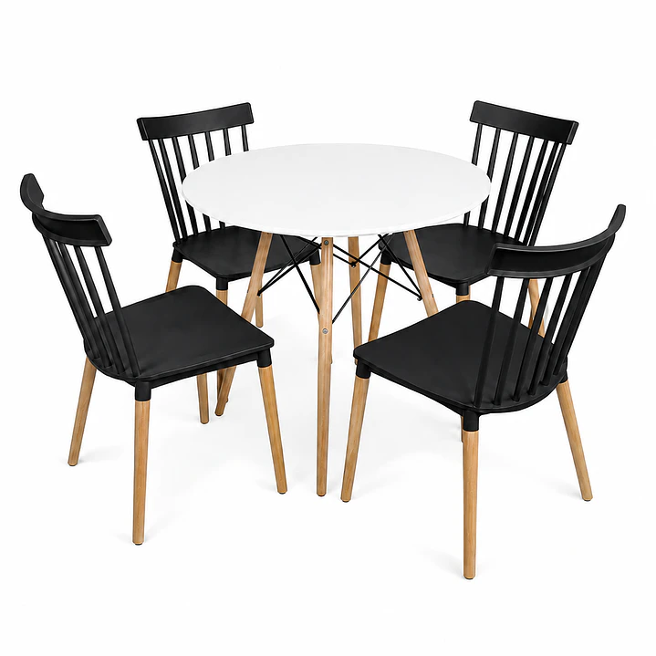 Comedor Letonia (Mesa Melamina redonda blanca + 4 Sillas Windsor) 2