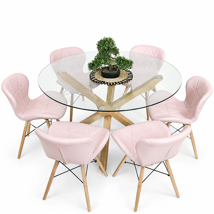 Comedor Bruselas (Mesa redonda vidrio pata cruz + Silla Radar Eco-cuero) 3