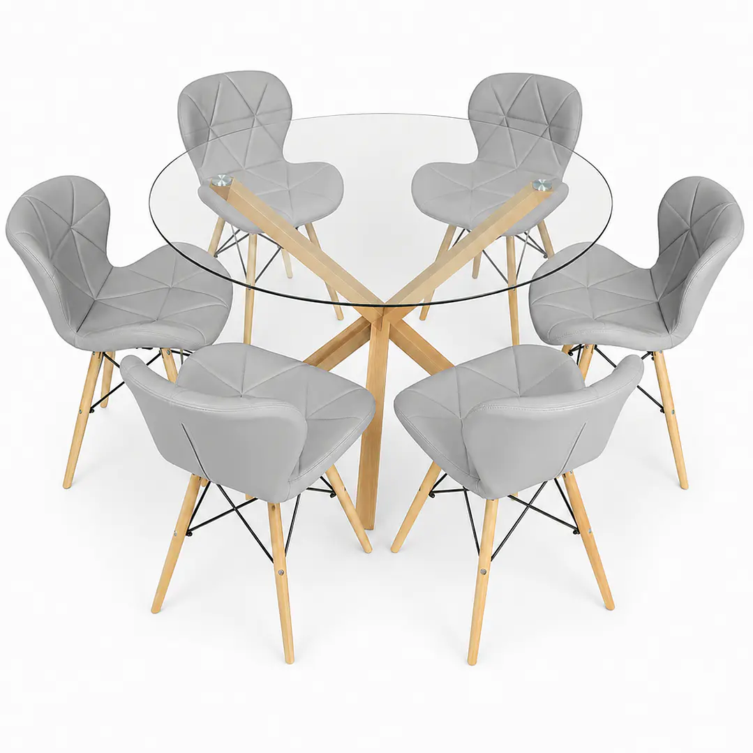 Comedor Bruselas (Mesa redonda vidrio pata cruz + Silla Radar Eco-cuero) 4