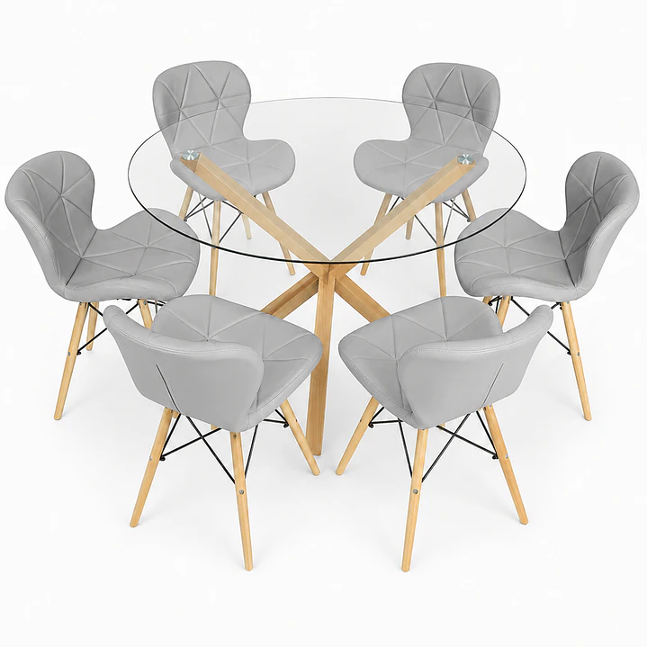 Comedor Bruselas (Mesa redonda vidrio pata cruz + Silla Radar Eco-cuero) 4