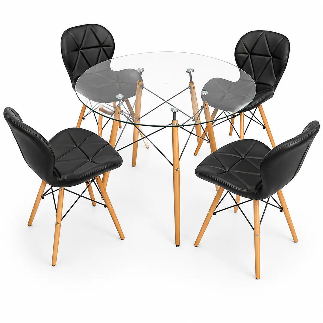 Comedor Italia (Mesa Redonda Vidrio + 4 Sillas Radar) 1