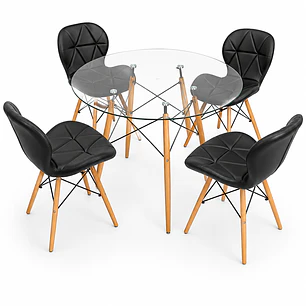 Comedor Italia (Mesa Redonda Vidrio + 4 Sillas Radar)
