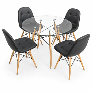Comedor Turquía (Mesa Redonda Vidrio + 4 Sillas Buckle)