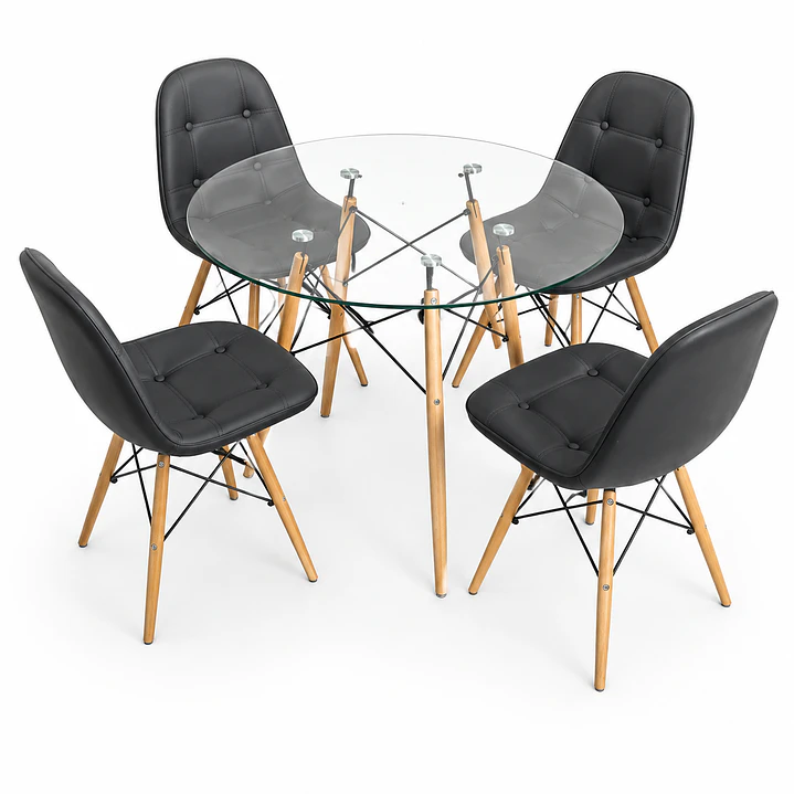 Comedor Turquía (Mesa Redonda Vidrio + 4 Sillas Buckle) 1