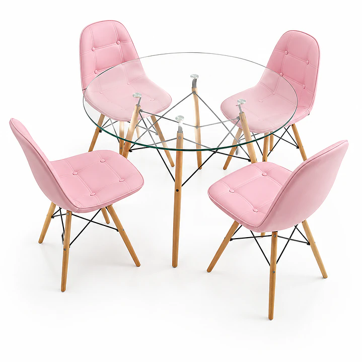 Comedor Turquía (Mesa Redonda Vidrio + 4 Sillas Buckle) 2