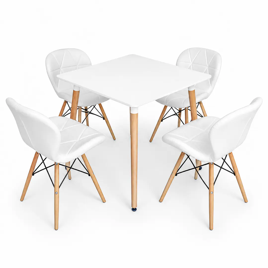 Comedor Mariposa (Mesa melamina Cuadrada blanca + Silla Radar) 1