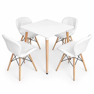 Comedor Mariposa (Mesa melamina Cuadrada blanca + Silla Radar)