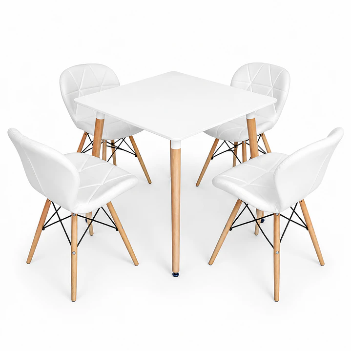 Comedor Mariposa (Mesa melamina Cuadrada blanca + Silla Radar) 1