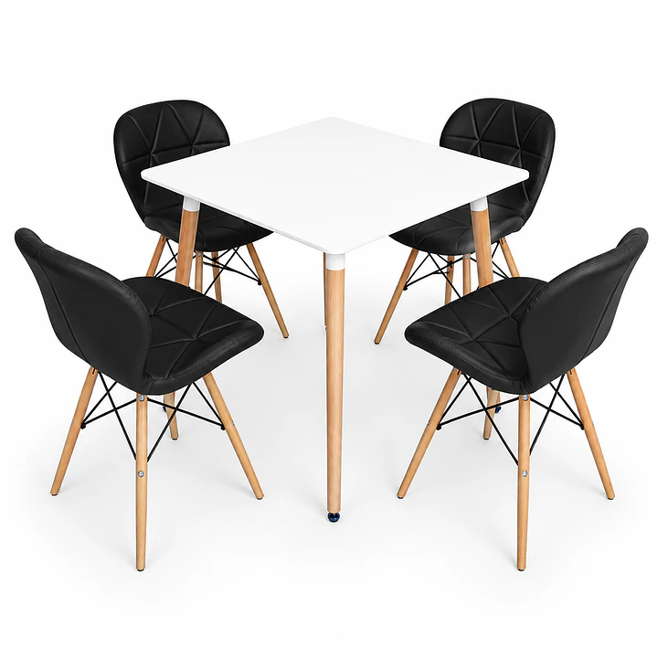 Comedor Mariposa (Mesa melamina Cuadrada blanca + Silla Radar) 2