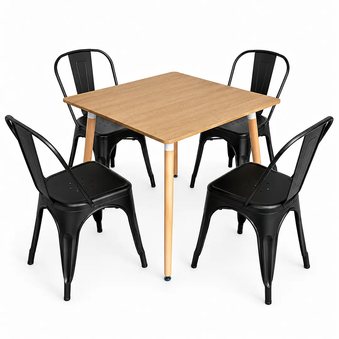Comedor Montañita (Mesa 80x80 Wood + 4 Sillas Tolix) 1