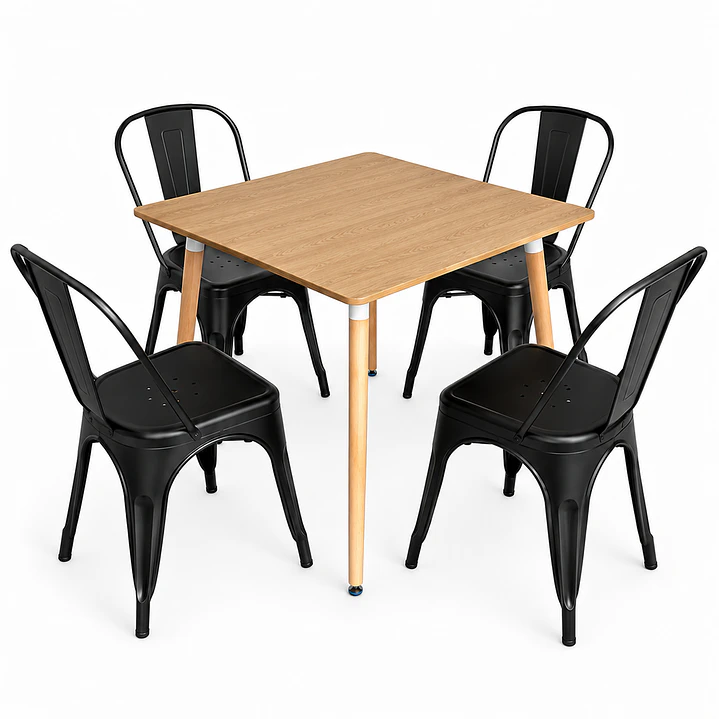 Comedor Montañita (Mesa 80x80 Wood + 4 Sillas Tolix) 1