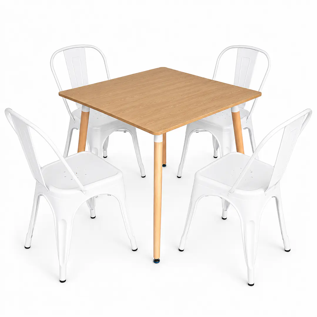 Comedor Montañita (Mesa 80x80 Wood + 4 Sillas Tolix) 2