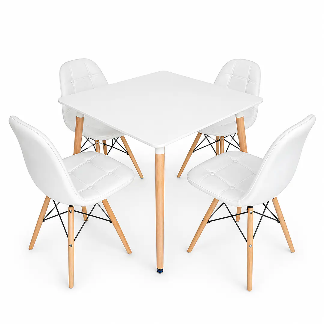 Comedor Cuadrado Botton (Mesa Melamina Cuadrada Blanca + 4 Sillas Buckle) 1