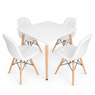 Comedor Cuadrado Botton (Mesa Melamina Cuadrada Blanca + 4 Sillas Buckle)