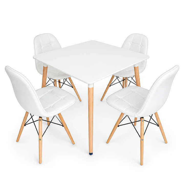 Comedor Cuadrado Botton (Mesa Melamina Cuadrada Blanca + 4 Sillas Buckle) 1