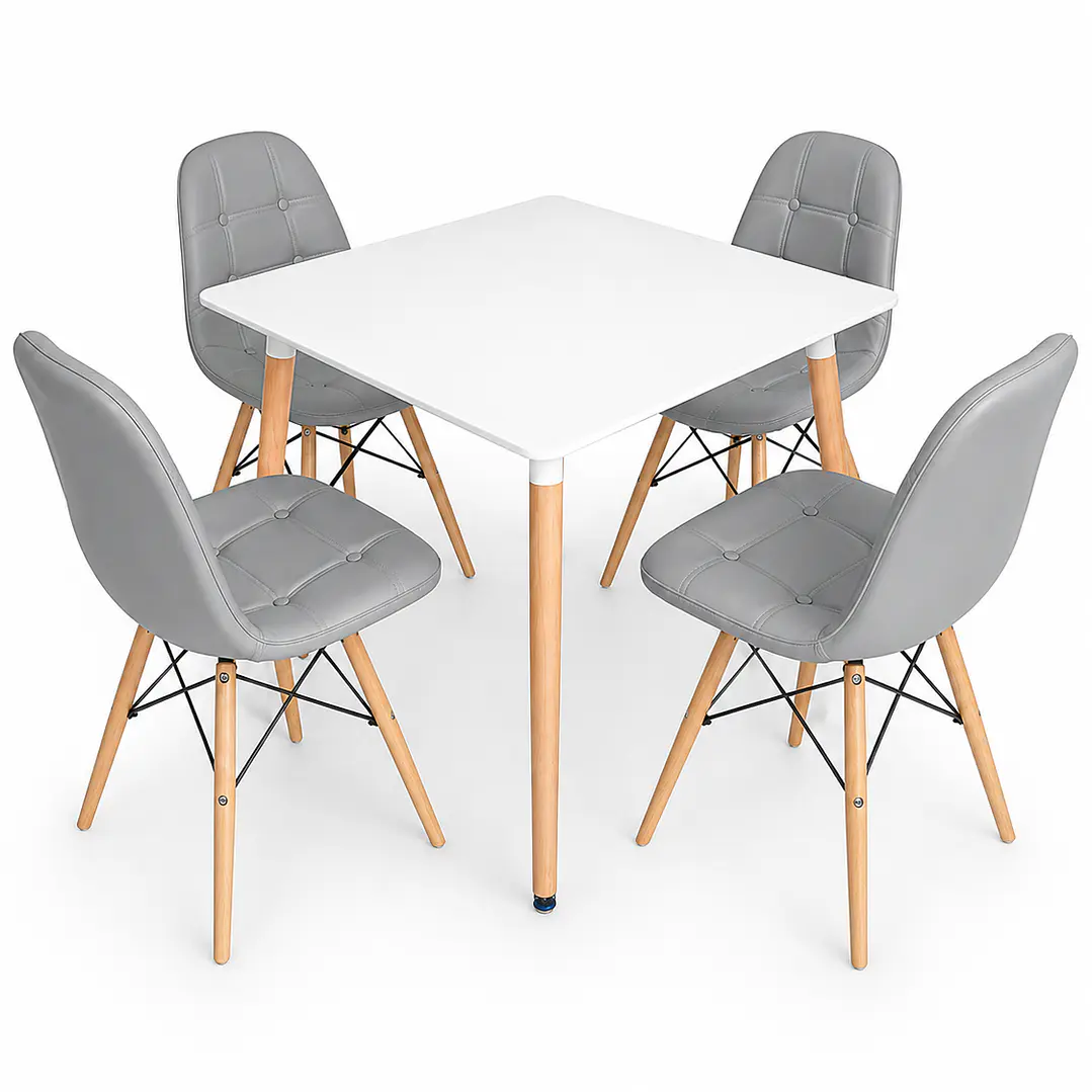 Comedor Cuadrado Botton (Mesa Melamina Cuadrada Blanca + 4 Sillas Buckle) 2
