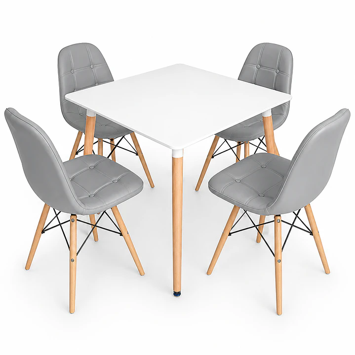 Comedor Cuadrado Botton (Mesa Melamina Cuadrada Blanca + 4 Sillas Buckle) 2