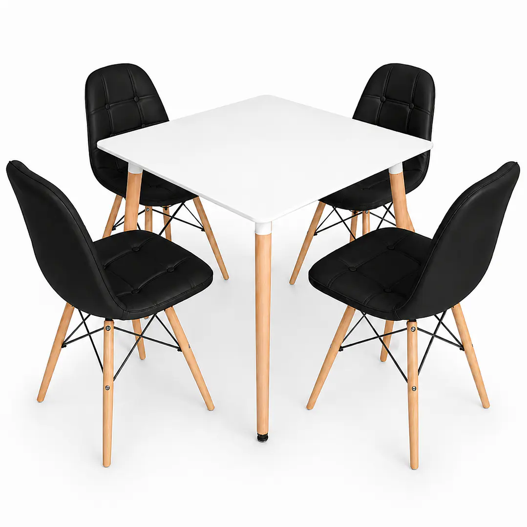 Comedor Cuadrado Botton (Mesa Melamina Cuadrada Blanca + 4 Sillas Buckle) 3