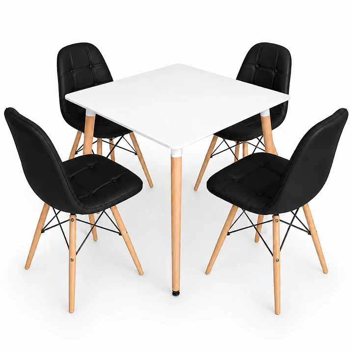 Comedor Cuadrado Botton (Mesa Melamina Cuadrada Blanca + 4 Sillas Buckle) 3