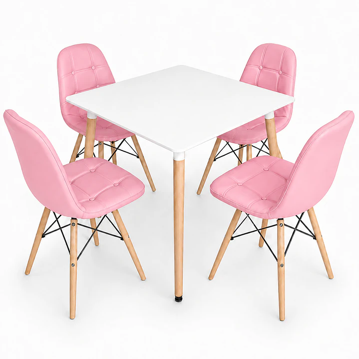Comedor Cuadrado Botton (Mesa Melamina Cuadrada Blanca + 4 Sillas Buckle) 4