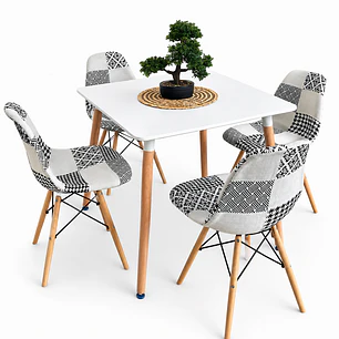 Comedor Carré (Mesa Melamina 80x80 + 4 Sillas Patchwork)