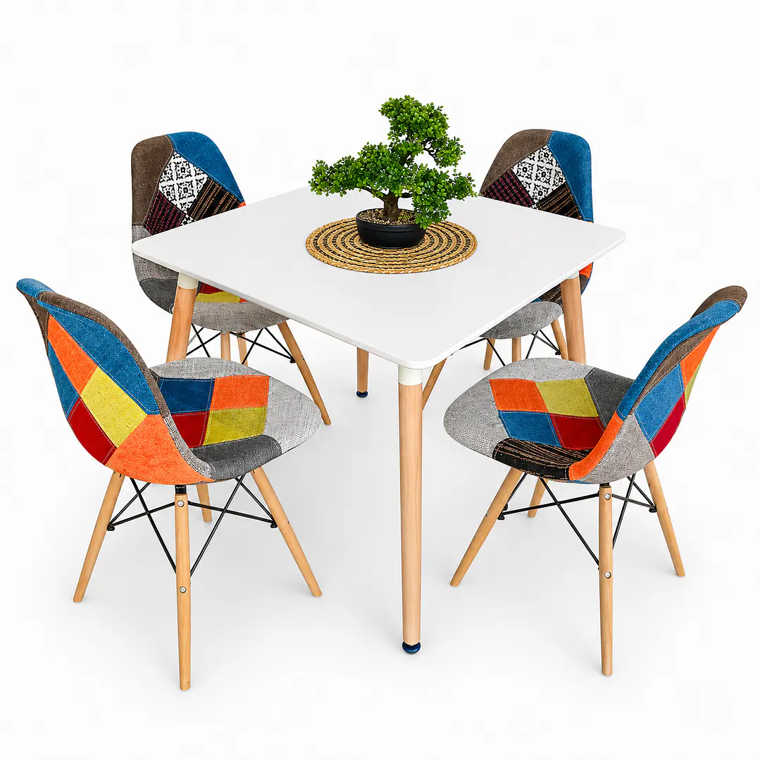 Comedor Carré (Mesa Melamina 80x80 + 4 Sillas Patchwork) 3
