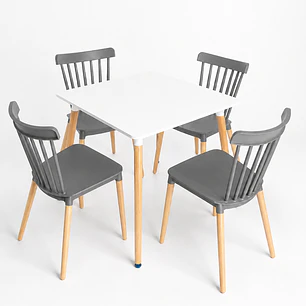 Comedor Atalanta (Mesa Melamina cuadrada blanca + 4 Sillas Windsor)
