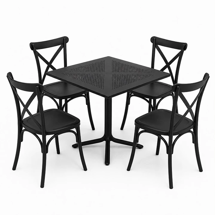 Comedor Malta (Mesa cuadrada polipropileno + 4 sillas Crossback) 1