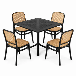 Comedor Bután (Mesa cuadrada polipropileno + 4 sillas Lombardia) 
