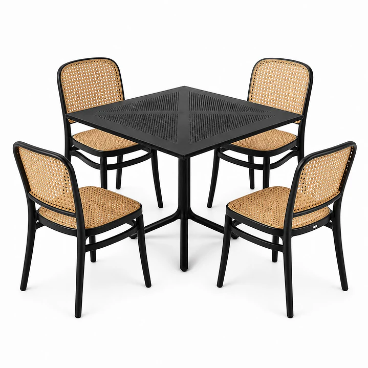 Comedor Bután (Mesa cuadrada polipropileno + 4 sillas Lombardia)  1