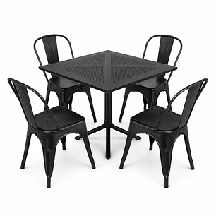 Comedor Nepal (Mesa cuadrada polipropileno + 4 sillas tolix) 