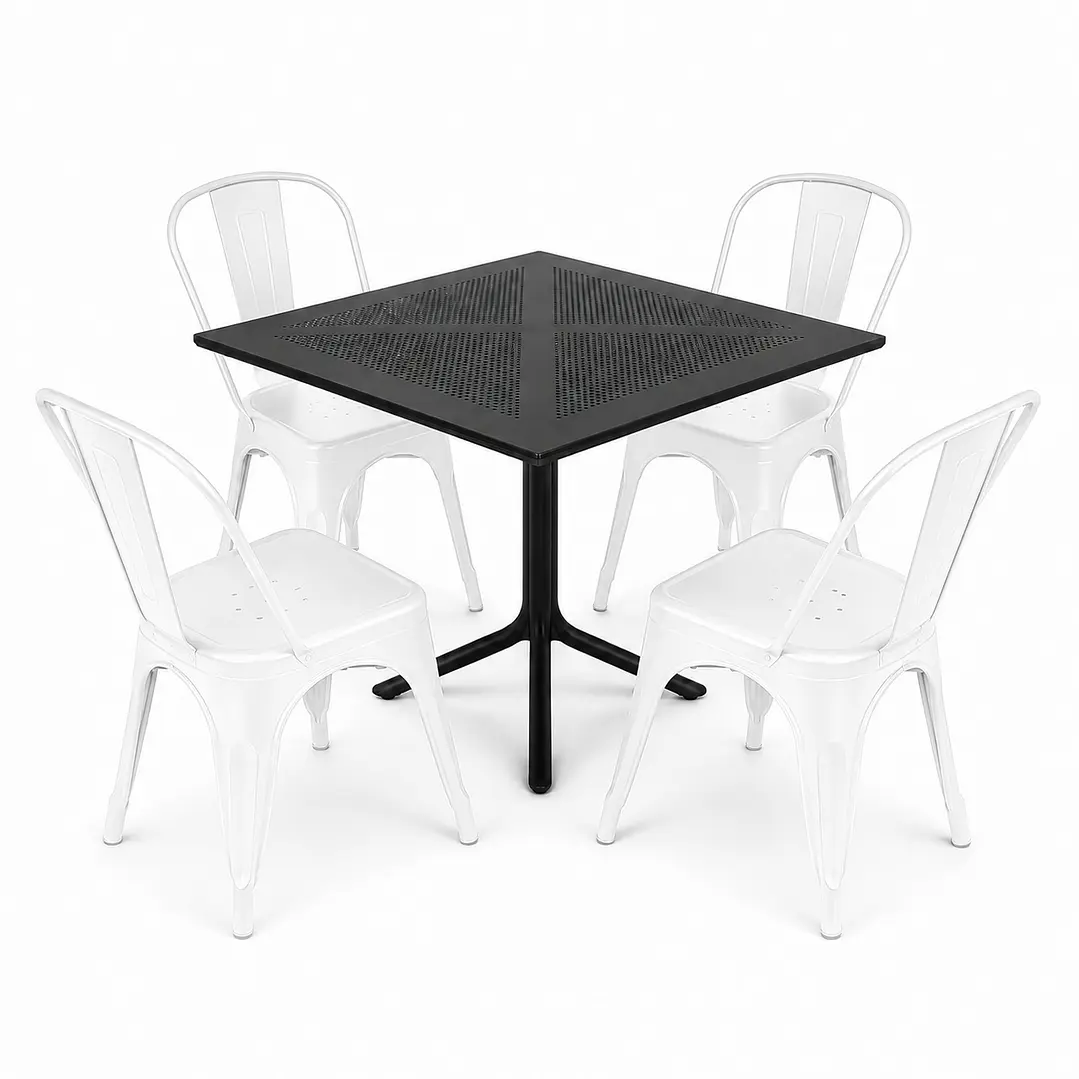 Comedor Nepal (Mesa cuadrada polipropileno + 4 sillas tolix)  2