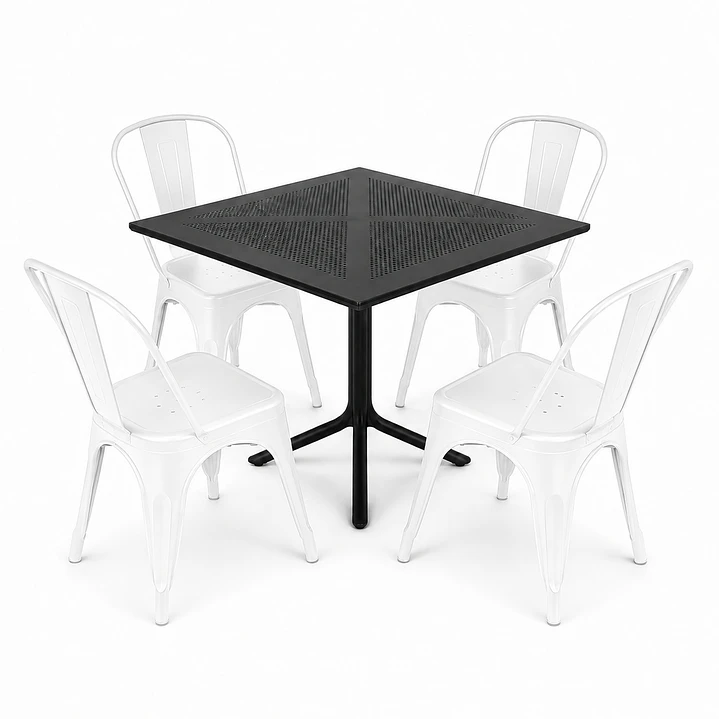 Comedor Nepal (Mesa cuadrada polipropileno + 4 sillas tolix)  2