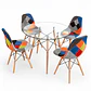 Comedor Estocolmo (Mesa Redonda Vidrio + 4 Sillas Patchwork) - Miniatura 1