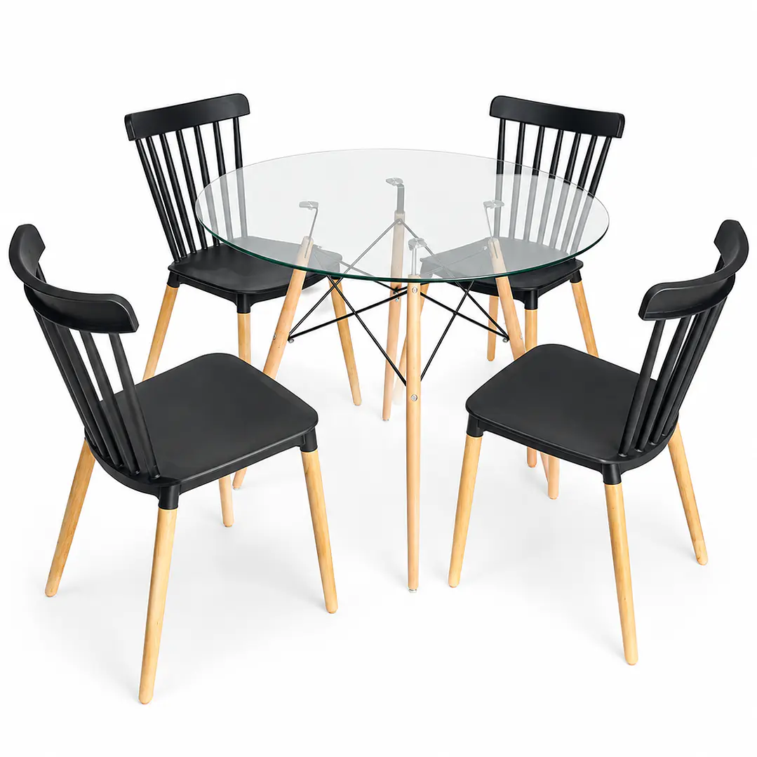 Comedor Heidi (Mesa redonda Vidrio + 4 Sillas Windsor)  1