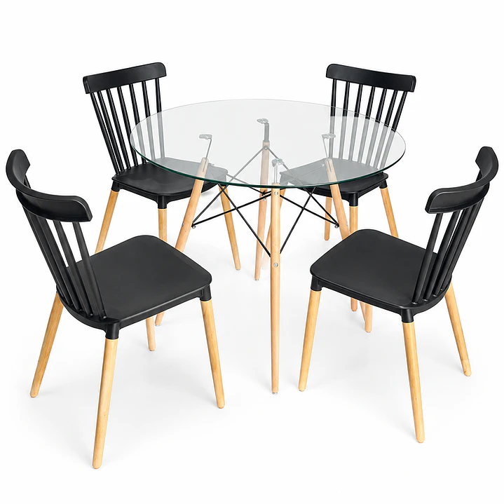 Comedor Heidi (Mesa redonda Vidrio + 4 Sillas Windsor)  1