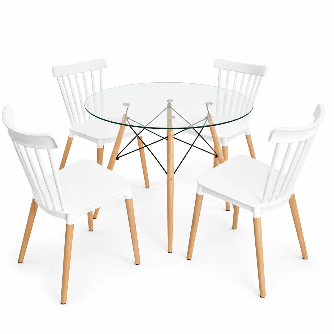 Comedor Heidi (Mesa redonda Vidrio + 4 Sillas Windsor)  2