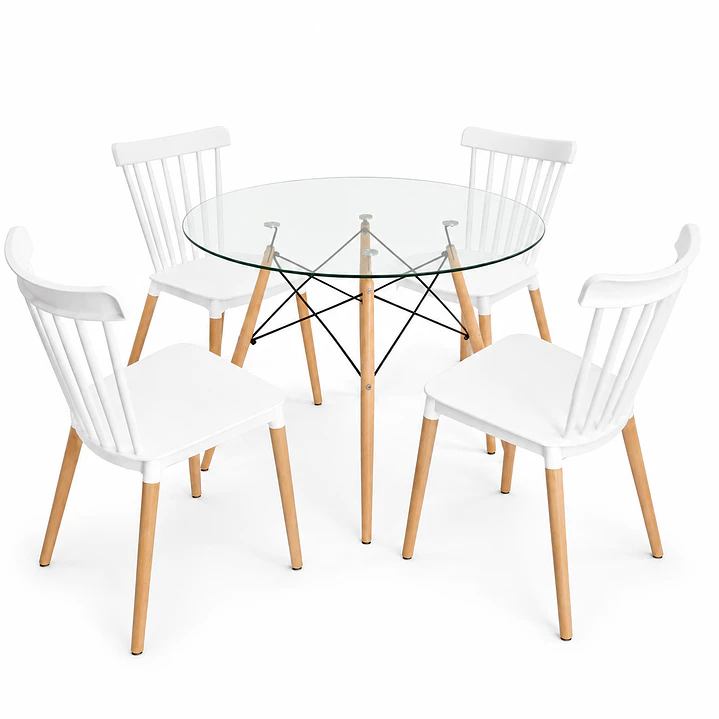Comedor Heidi (Mesa redonda Vidrio + 4 Sillas Windsor)  2