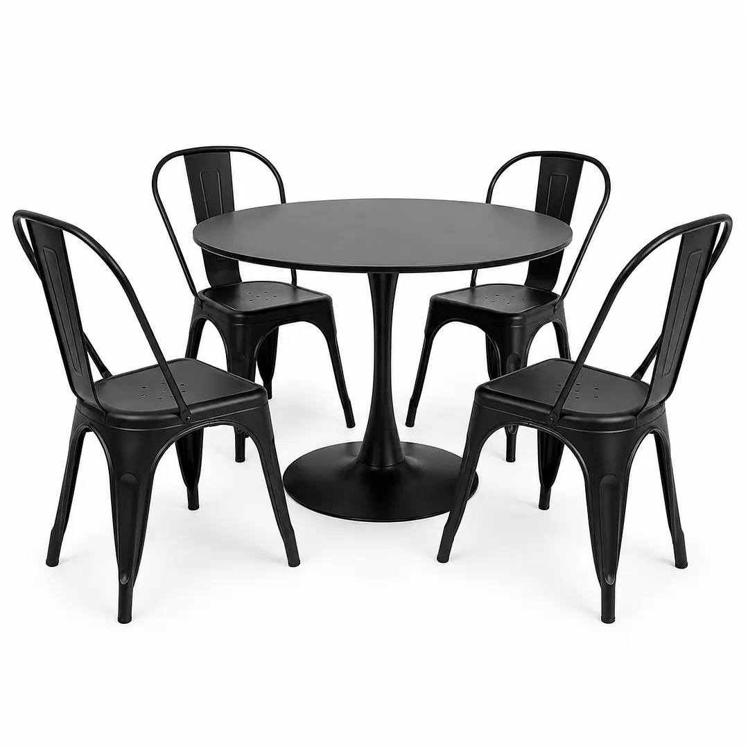 Comedor Resto (Mesa Tulip negra + 4 Sillas Tolix) 1