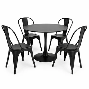 Comedor Resto (Mesa Tulip negra + 4 Sillas Tolix)