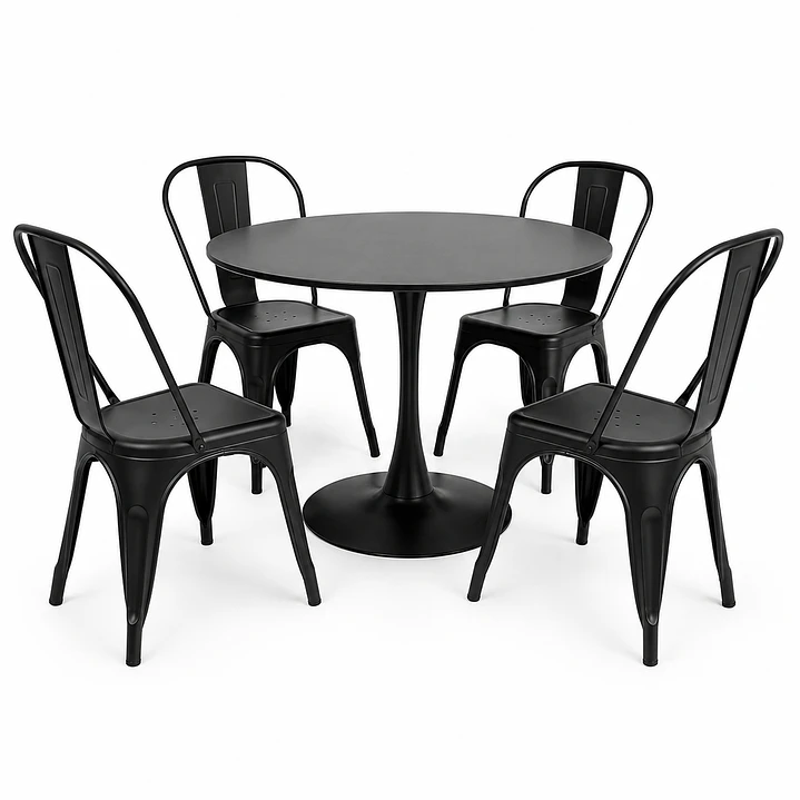 Comedor Resto (Mesa Tulip negra + 4 Sillas Tolix) 1